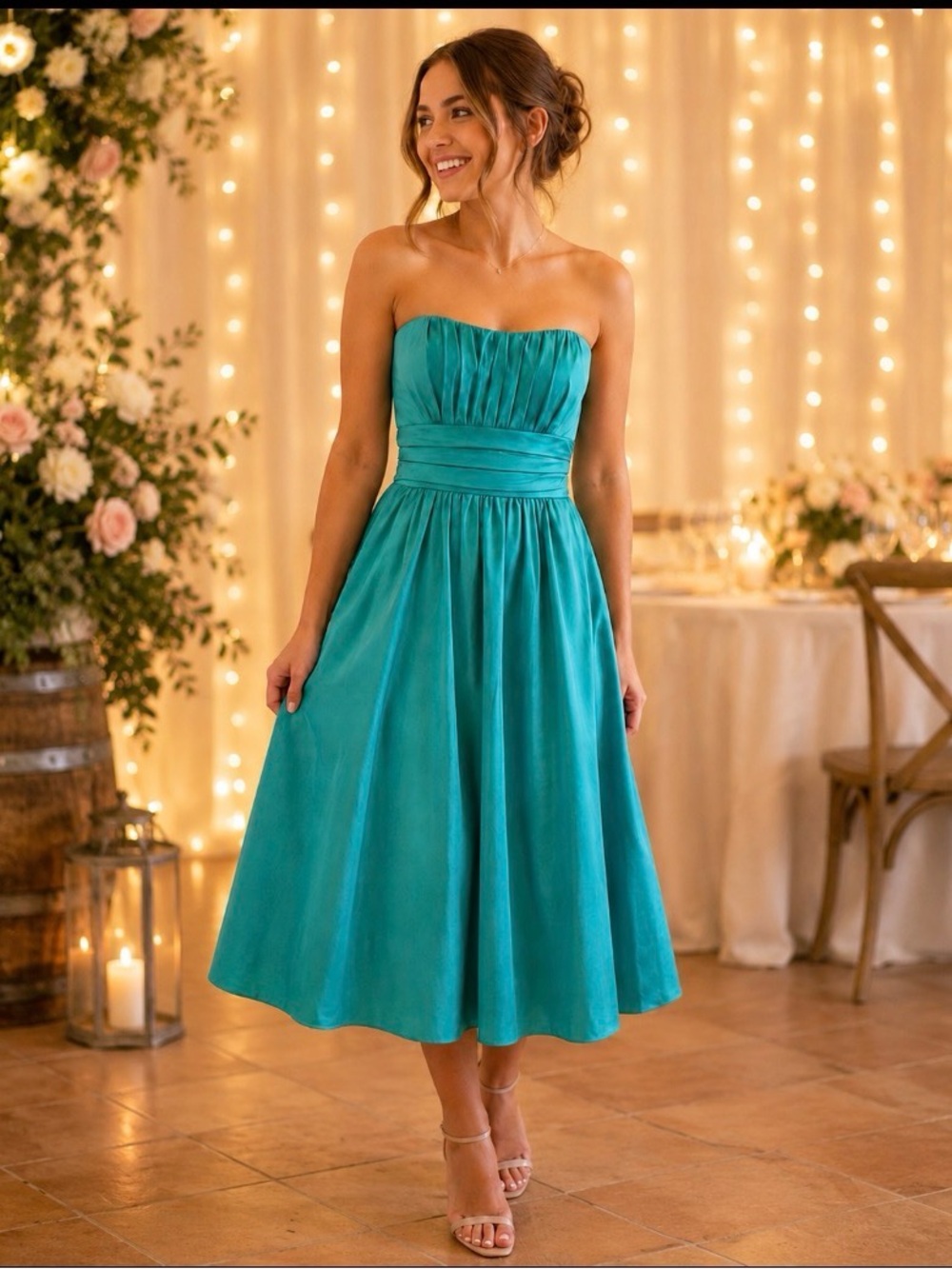 NEW David's Bridal Strapless Teal Polished Cotton Mini Dress Size 10 MSRP$139
